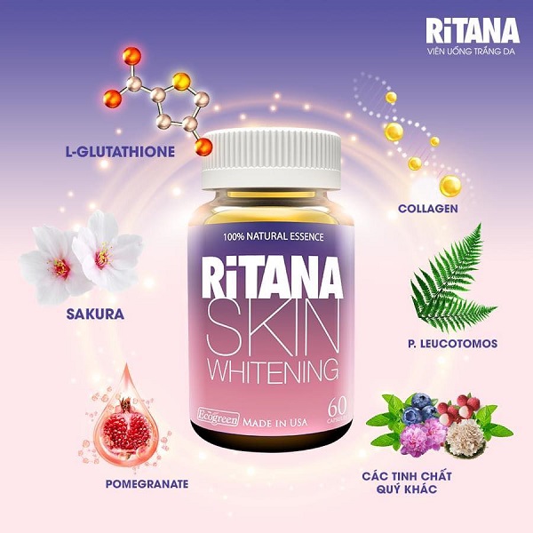 Viên Uống Hỗ Trợ Trắng Da Ritana Skin Whitening Của Mỹ